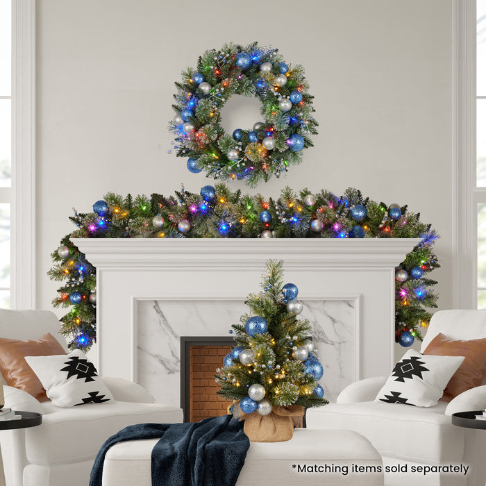 274Cm Blue Collection Multicolour Pre-Lit Christmas Garland