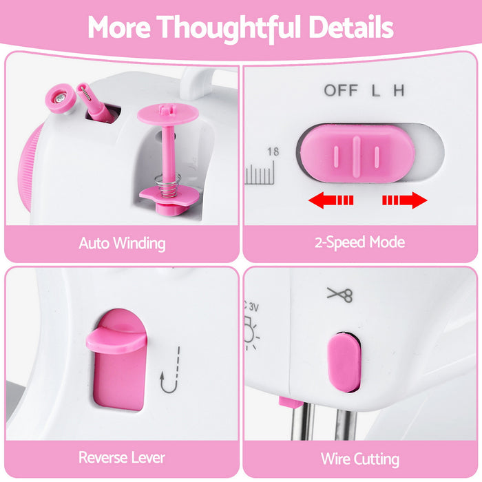 12 Stitches Mini Sewing Machine For Beginners Portable Sewing Machine Kit With Led Lights