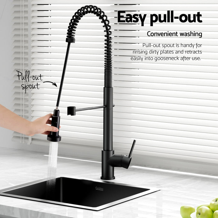 Stainless Steel Sink 51X45Cm With Pull Out Mixer Tap Kitchen Single Bowl Black