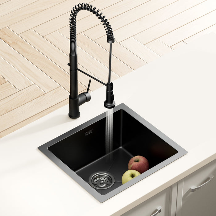 Stainless Steel Sink 51X45Cm With Pull Out Mixer Tap Kitchen Single Bowl Black
