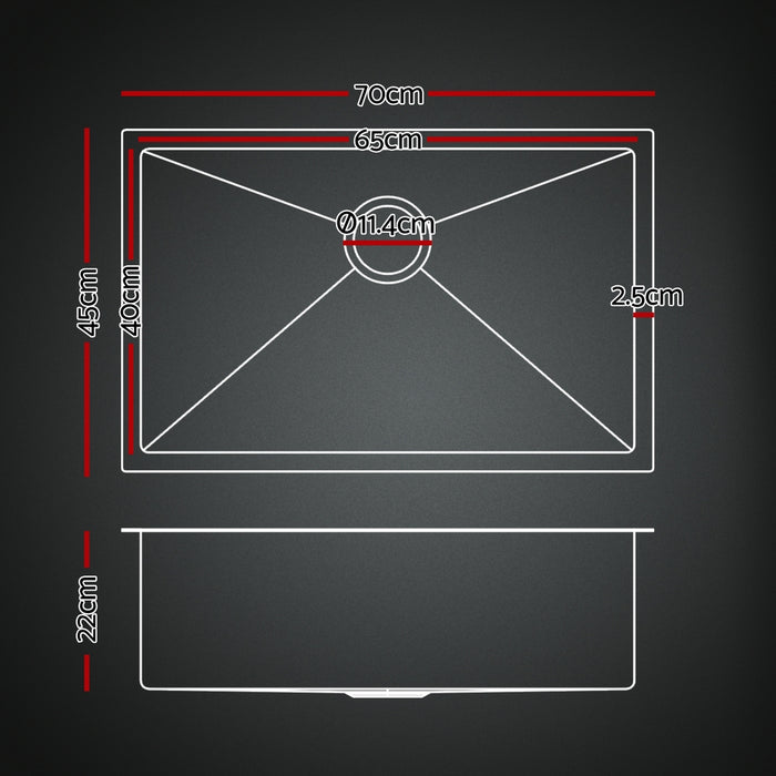 Stainless Steel Sink 70X45Cm With Pull Out Mixer Tap Kitchen Basin Single Bowl Black