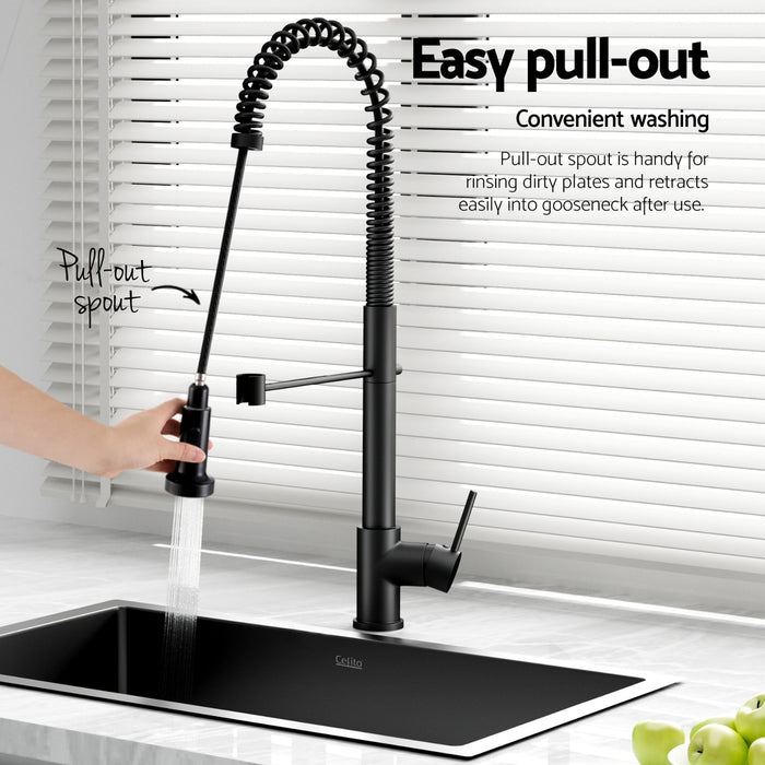 Stainless Steel Sink 70X45Cm With Pull Out Mixer Tap Kitchen Basin Single Bowl Black