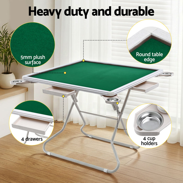 Mahjong Table For Home With 4 Drawers And Cup Holders Green