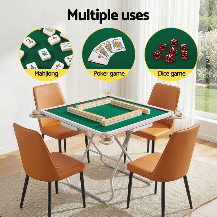 Mahjong Table For Home With 4 Drawers And Cup Holders Green
