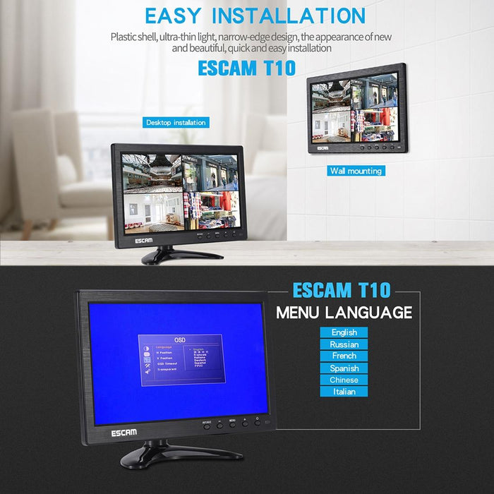 10.0 Inch Tft Lcd 1024X600 Monitor With Vga & Hdmi & Av & Bnc & Usb For Pc Cctv Security