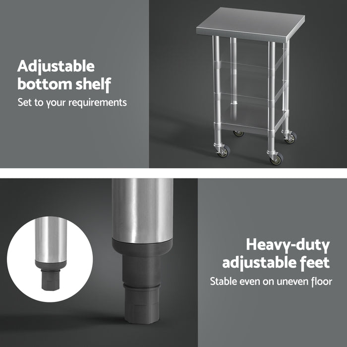 Stainless Steel Kitchen Benches Work Bench Wheels 61X46Cm 430