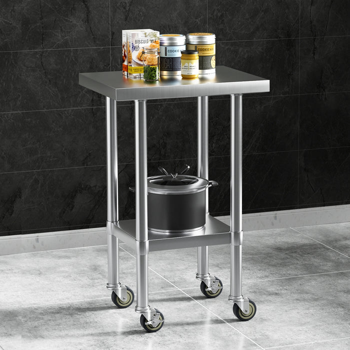 Stainless Steel Kitchen Benches Work Bench Wheels 61X46Cm 430