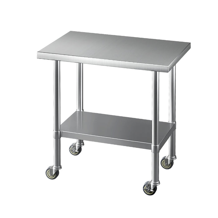 Stainless Steel Kitchen Benches Work Bench Wheels 91X61cm 430