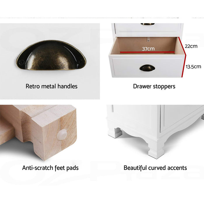 2X Bedside Table 3 Drawers Vintage Thyme White