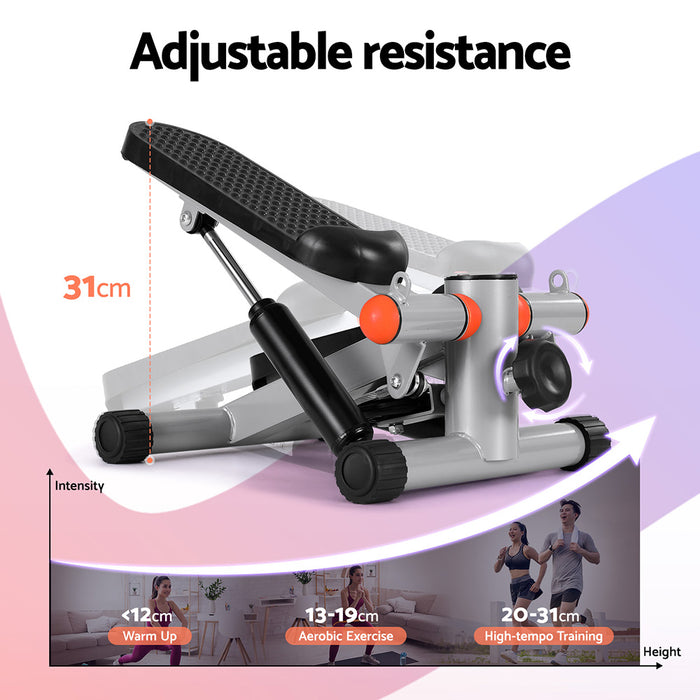 Mini Stepper With Resistance Rope Aerobic For Exercise Compact Home Workout Grey