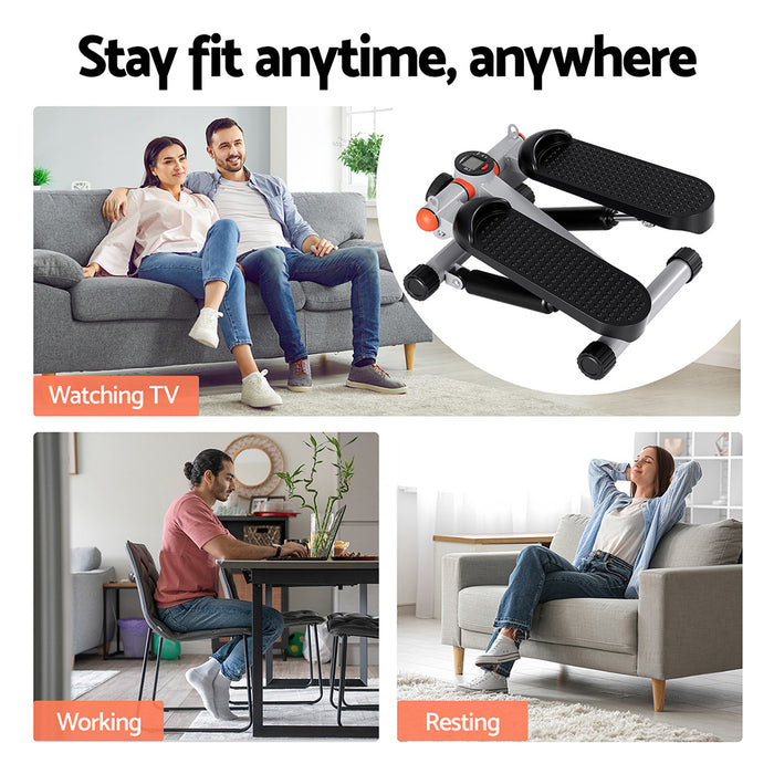 Mini Stepper With Resistance Rope Aerobic For Exercise Compact Home Workout Grey