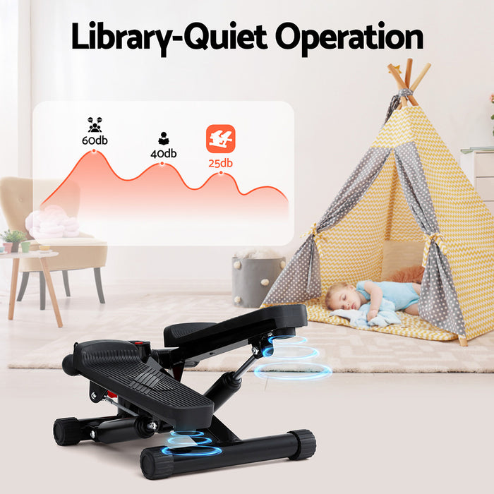 Mini Stepper With Resistance Rope Aerobic For Exercise Compact Home Workout Black