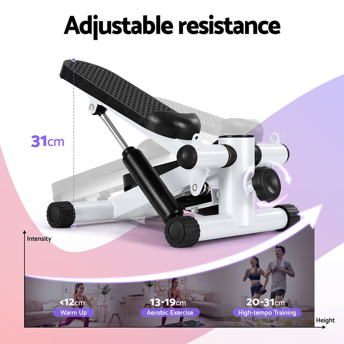 Mini Stepper With Resistance Rope Aerobic For Exercise Compact Home Workout White