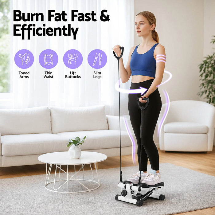 Mini Stepper With Resistance Rope Aerobic For Exercise Compact Home Workout White