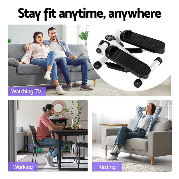 Mini Stepper With Resistance Rope Aerobic For Exercise Compact Home Workout White