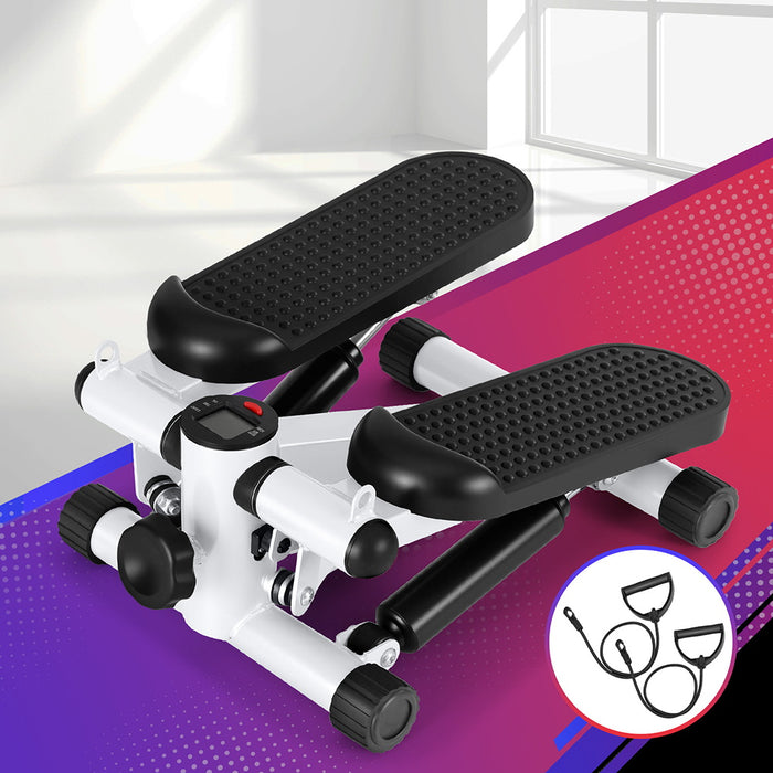 Mini Stepper With Resistance Rope Aerobic For Exercise Compact Home Workout White