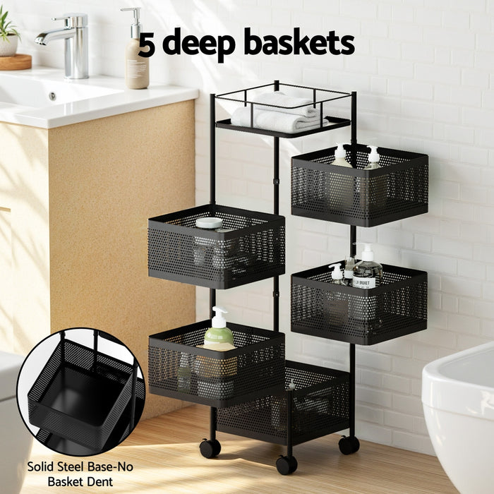 Storage Trolley Kitchen Cart 5 Tiers Storage Rack Black