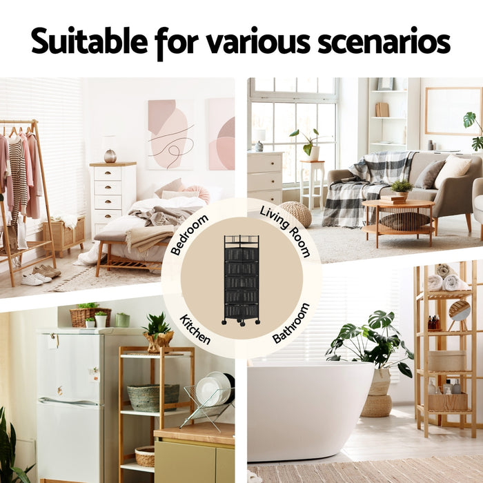 Storage Trolley Kitchen Cart 5 Tiers Storage Rack Black