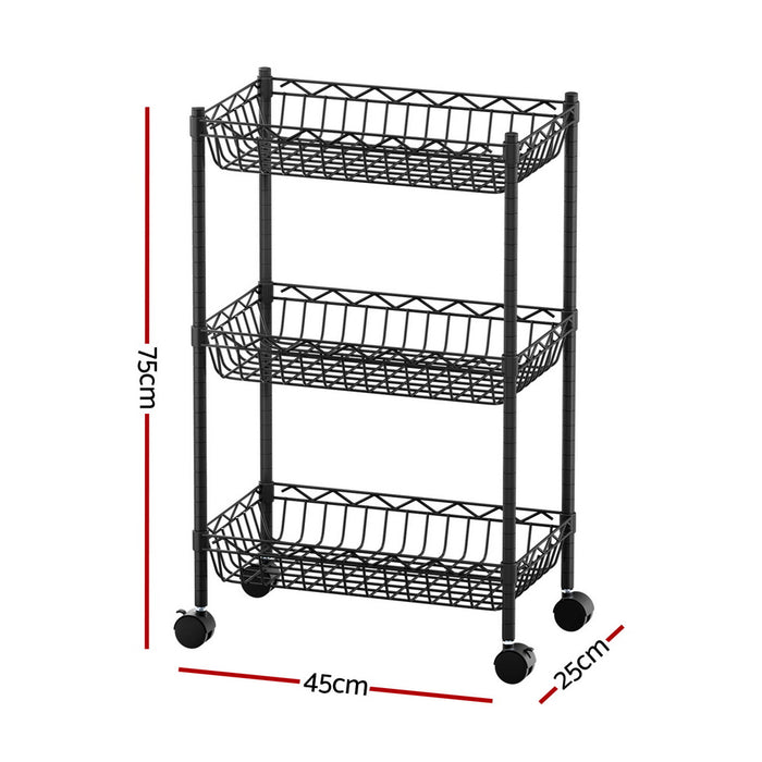 3-Tier Shelving Unit Adjustable Garage Storage Kitchen Rack With Wheels