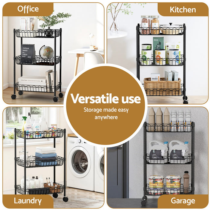 3-Tier Shelving Unit Adjustable Garage Storage Kitchen Rack With Wheels