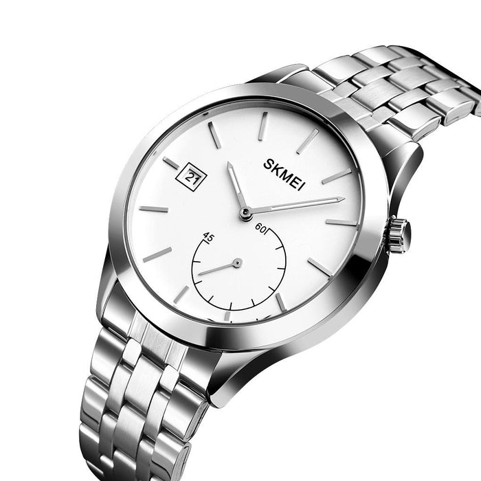 1581 Creative Fashion Men Simple Casual Outdoor Sports Waterproof Two-Pin Quartz Watch Silver Steel Belt