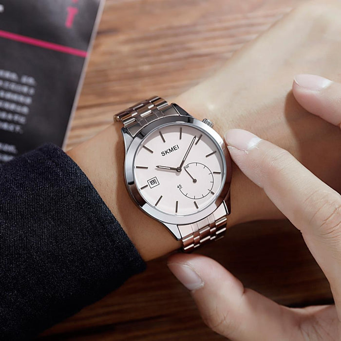 1581 Creative Fashion Men Simple Casual Outdoor Sports Waterproof Two-Pin Quartz Watch Silver Steel Belt