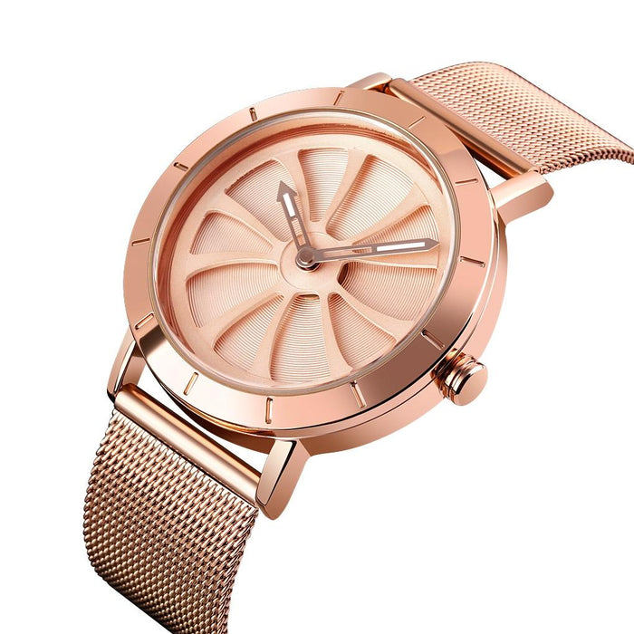 9204 Fashion Skeleton Rotating Dial Waterproof Business Mesh Belt Quartz Men Watch