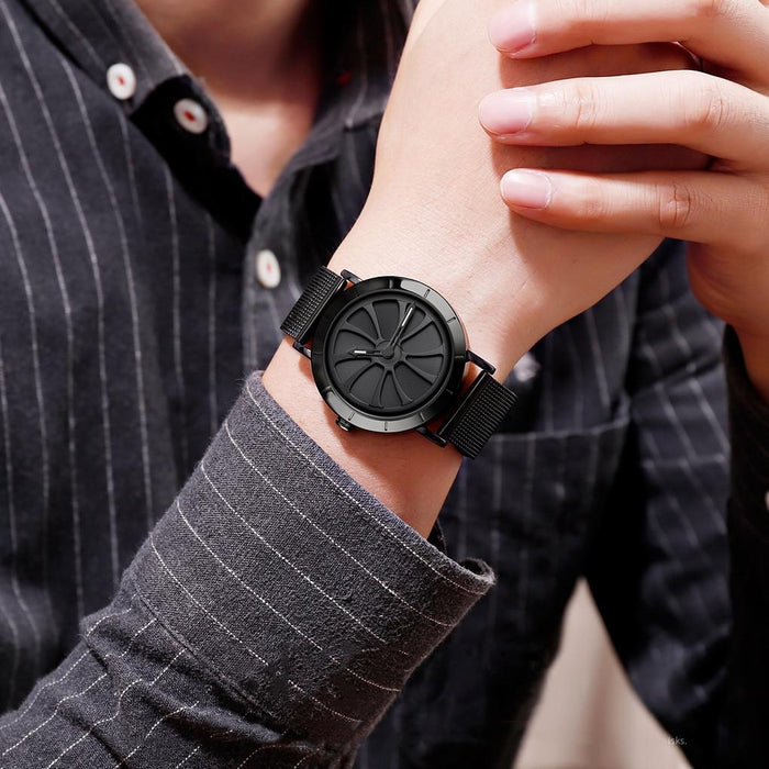 9204 Fashion Skeleton Rotating Dial Waterproof Business Mesh Belt Quartz Men Watch