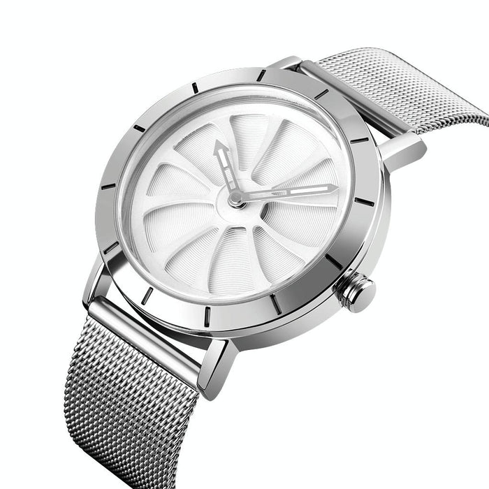 9204 Fashion Skeleton Rotating Dial Waterproof Business Mesh Belt Quartz Men Watch