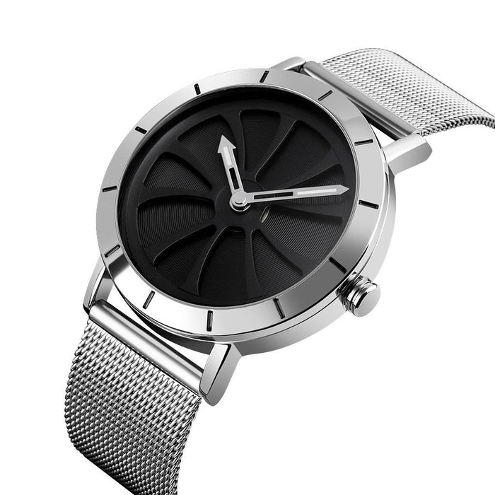 9204 Fashion Skeleton Rotating Dial Waterproof Business Mesh Belt Quartz Men Watch