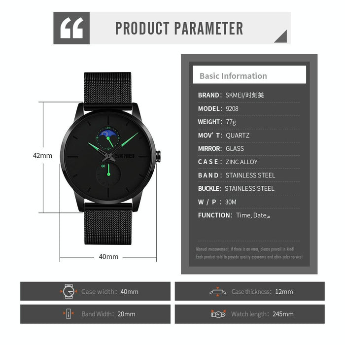 9208 Men Quartz Casual Simple Business Sports Watch