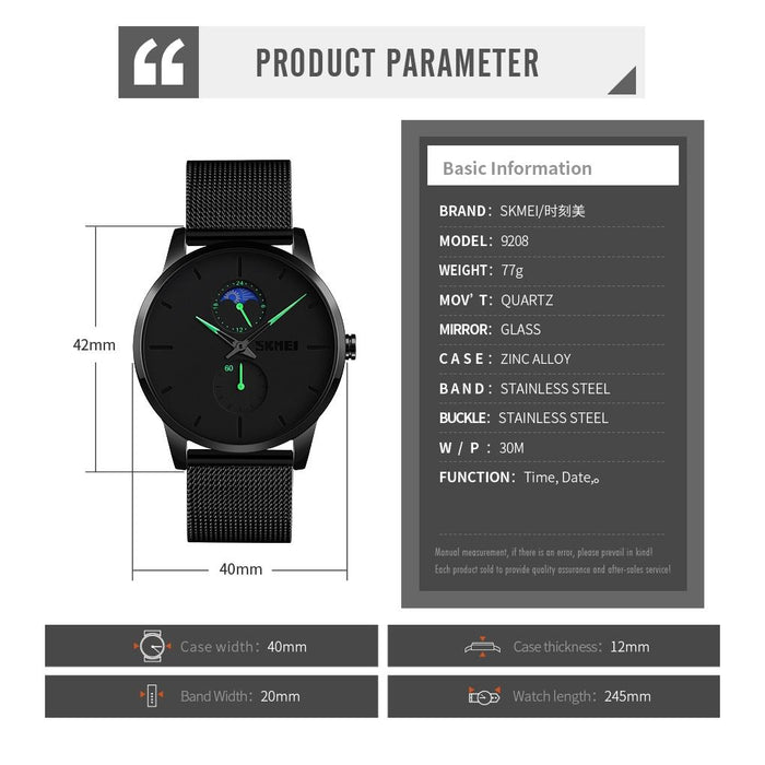 9208 Men Quartz Casual Simple Business Sports Watch