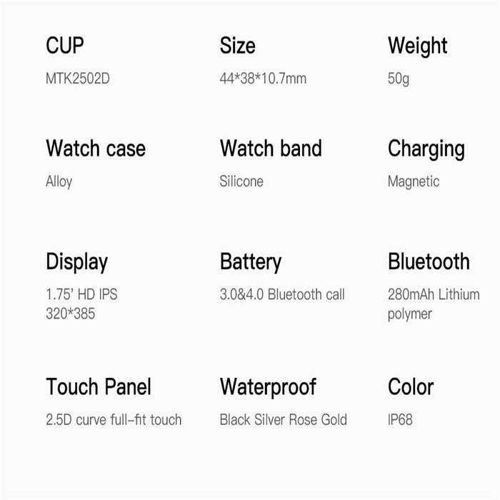 1.75 Inch Ips Smart Watch Waterproof Temp / Heart / Bp / Sleep Monitoring