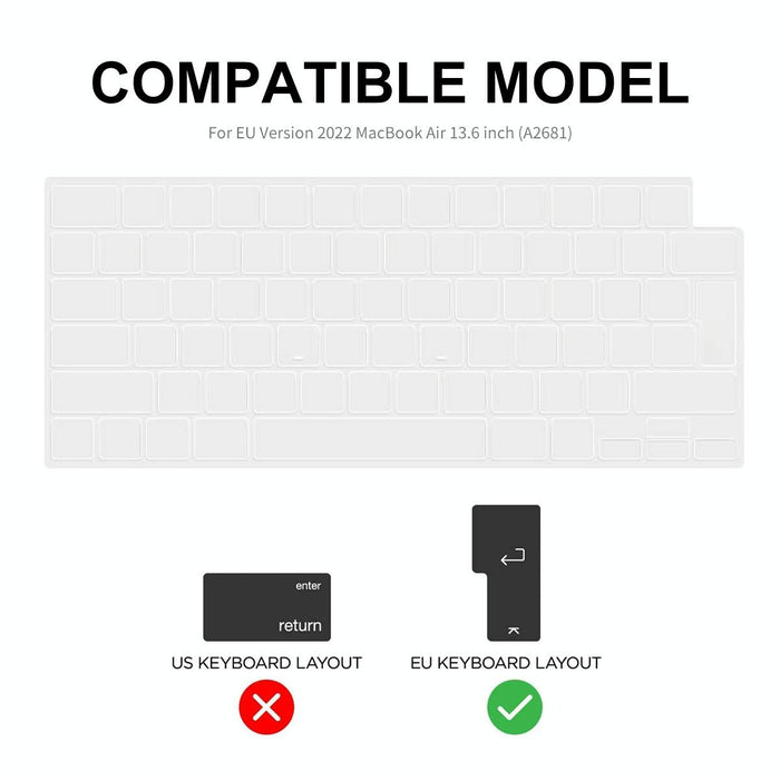 For Macbook Air 13.6 2022 / 2024 A2681 M2 / A3113 M3 Eu Version 3 In 1 Matte Laptop Case With Tpu Keyboard Film / Anti-Dust Plugs