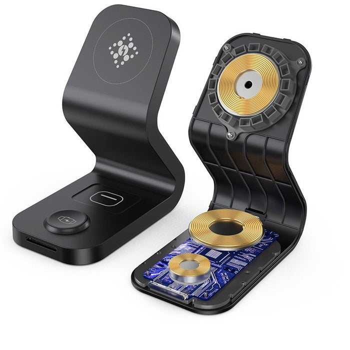 3 In 1 Magnetic Wireless Charger For Mobile Devices Black