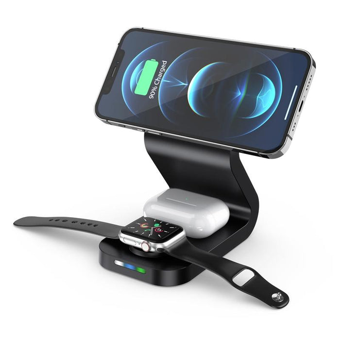 3 In 1 Magnetic Wireless Charger For Mobile Devices Black