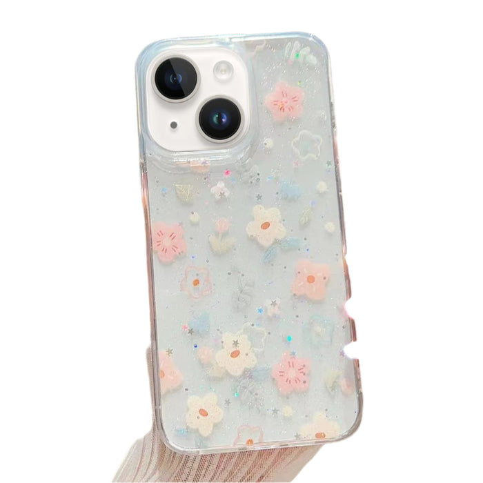 For Iphone 15 Fresh Small Floral Phone Case Drop Glue Protective Cover