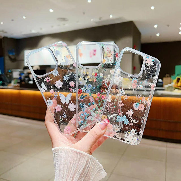 For Iphone 15 Fresh Small Floral Phone Case Drop Glue Protective Cover