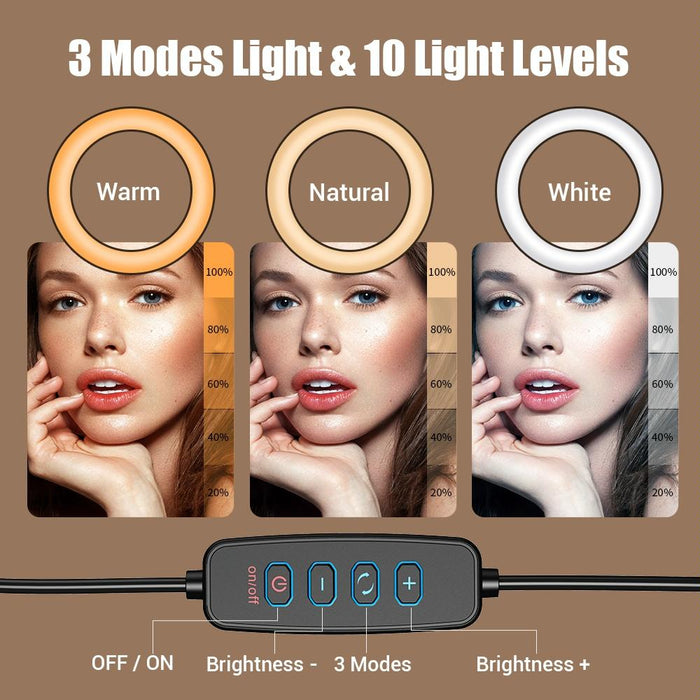 10 Inch Led Ring Light Foldable Metal Swing Arm Desk Lamp With Stand & Phone Holder