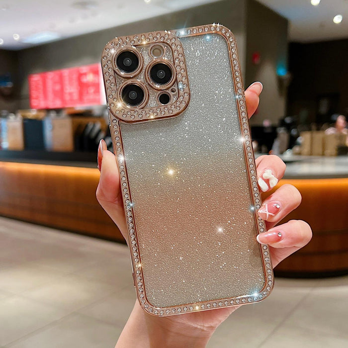 For Iphone 15 Diamond Gradient Glitter Plated Tpu Phone Case