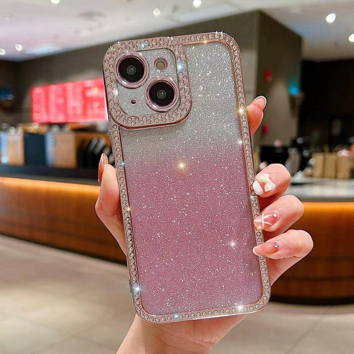 For Iphone 15 Diamond Gradient Glitter Plated Tpu Phone Case