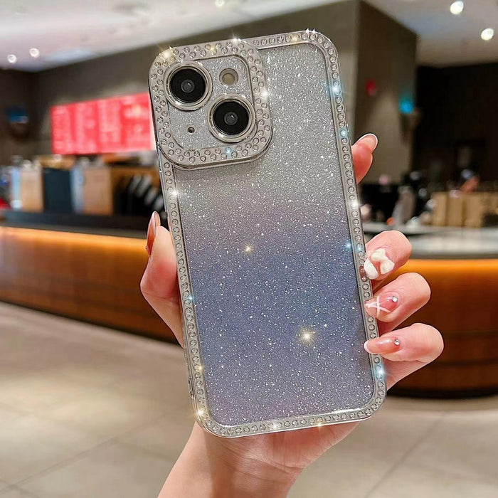 For Iphone 15 Diamond Gradient Glitter Plated Tpu Phone Case