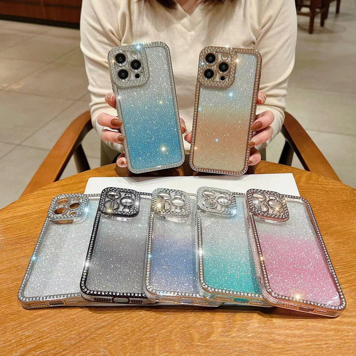 For Iphone 15 Diamond Gradient Glitter Plated Tpu Phone Case