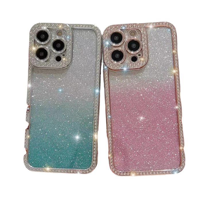 For Iphone 15 Diamond Gradient Glitter Plated Tpu Phone Case
