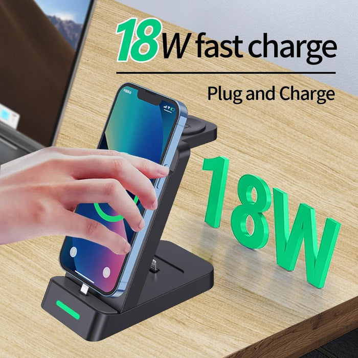 18W 3 In 1 Wireless Charger Stand For Iphone & Apple Watch