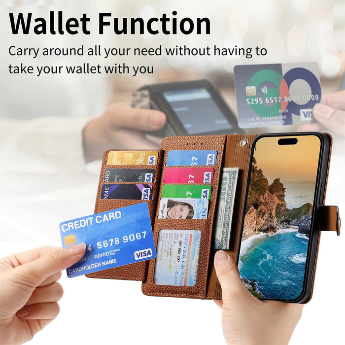 For Iphone 15 Love Zipper Lanyard Leather Phone Case