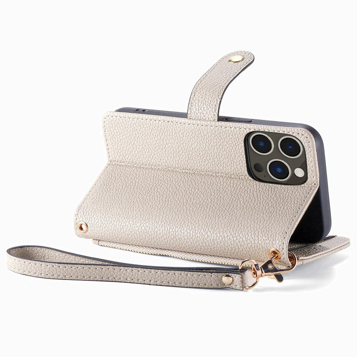 For Iphone 15 Love Zipper Lanyard Leather Phone Case