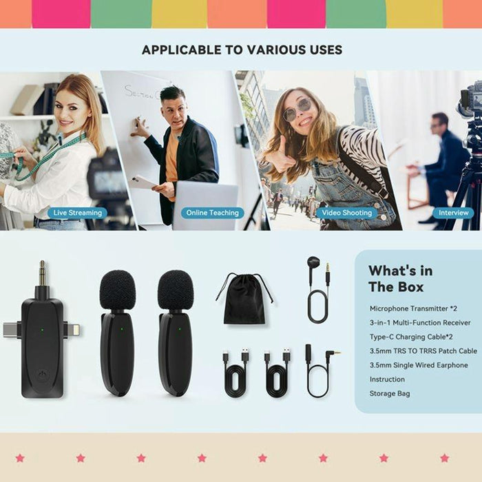 3-In-1 Mini Wireless Lavalier Microphone For Iphone / Android / Camera