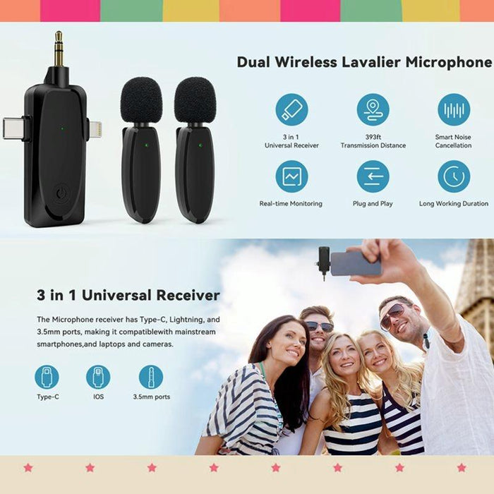 3-In-1 Mini Wireless Lavalier Microphone For Iphone / Android / Camera