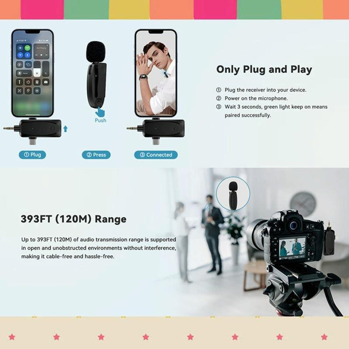 3-In-1 Mini Wireless Lavalier Microphone For Iphone / Android / Camera